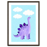 Purple Stegosaurus Watercolor Art, Cute Dinosaur Nursery Print, Dino and Clouds Illustration thumbnail