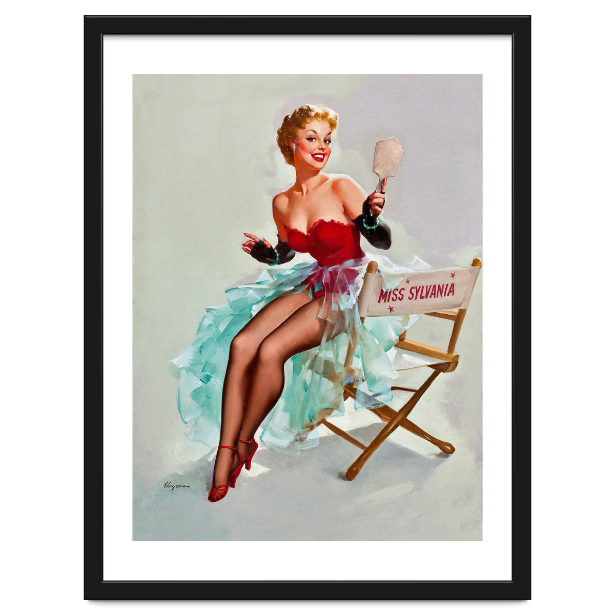 Sexy Pinup Actress Posing With a Mirror