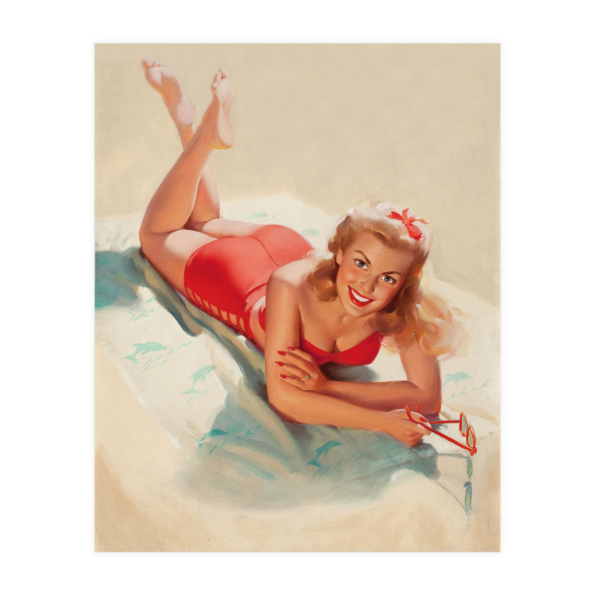 Pinup Girl Posing On A Beach (Print Only)