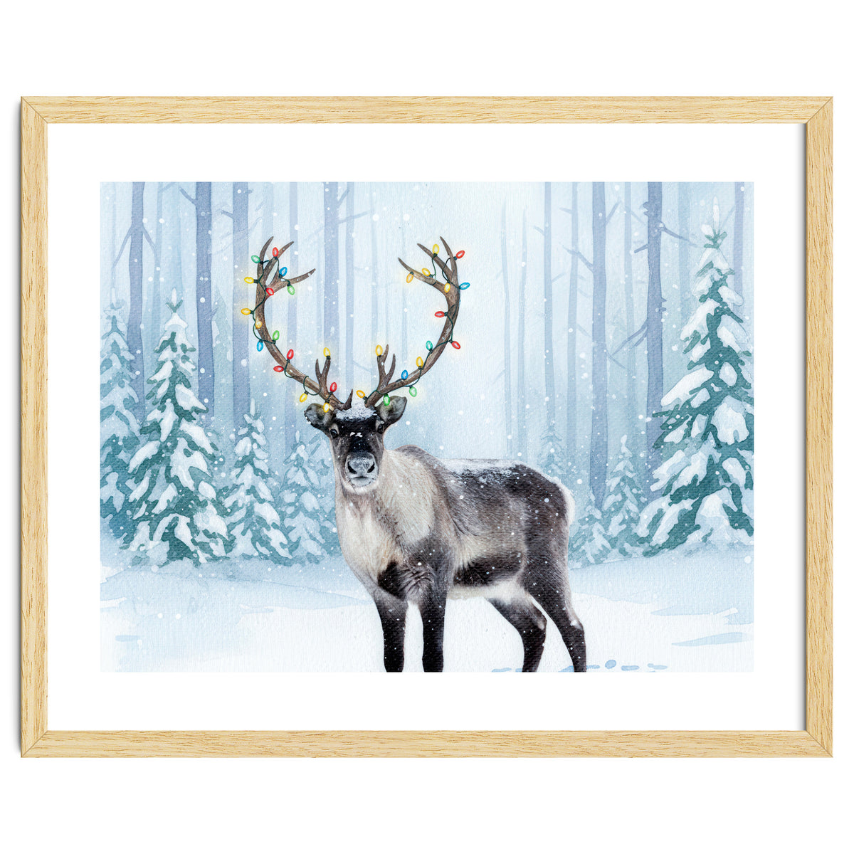 Reindeer with Christmas Lights, Deer Magical Winter Art