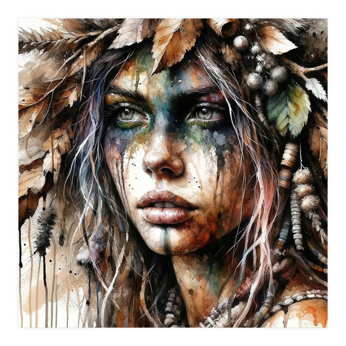 Autumn Leaf Druid Woman Portrait (Print Only)