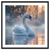 Serene White Swan Gliding On Misty Water thumbnail