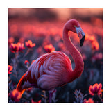 Pink Flamingo Bird Standing Among Flowers At Sunset (Print Only) thumbnail