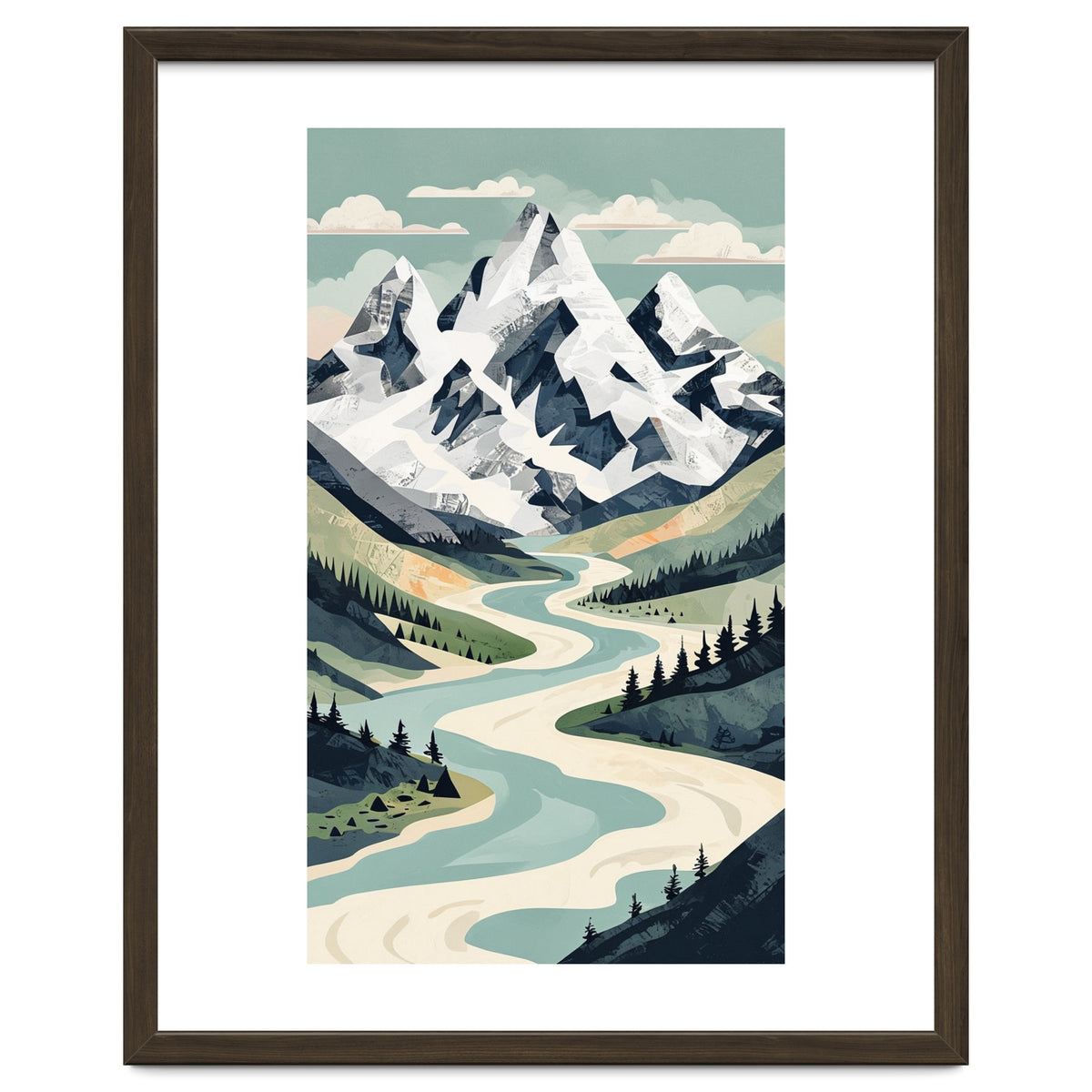 Majestic Alpine Peaks: Organic Modern Landscape Art