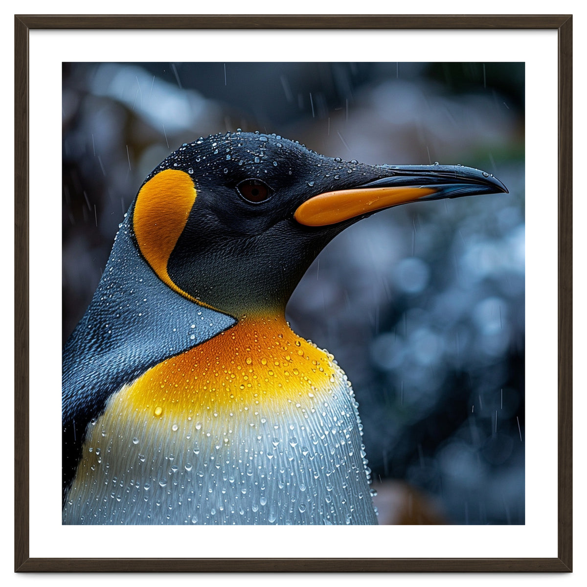 Close Up Of King Penguin In The Rain
