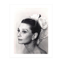 Audrey Hepburn with Veil, Classic Hollywood Glamour Photography, Black and White Icon Portrait (Print Only)