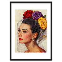 Audrey Hepburn, Impasto Floral Veil Portrait, Classic Hollywood Oil Painting,