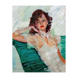 Girl Is Resting On A Green Bench, Watercolor Painting (Print Only) thumbnail