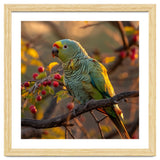 Green Parrot Perched On A Branch With Berries thumbnail