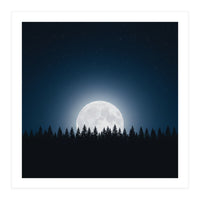 Midnight Serenity: Full Moon Over Forest Silhouettes (Print Only)