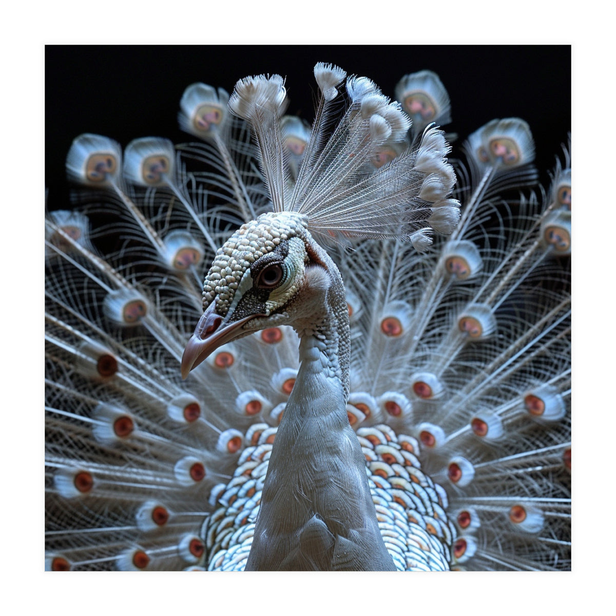Albino Peacock Displaying White Feathers (Print Only)