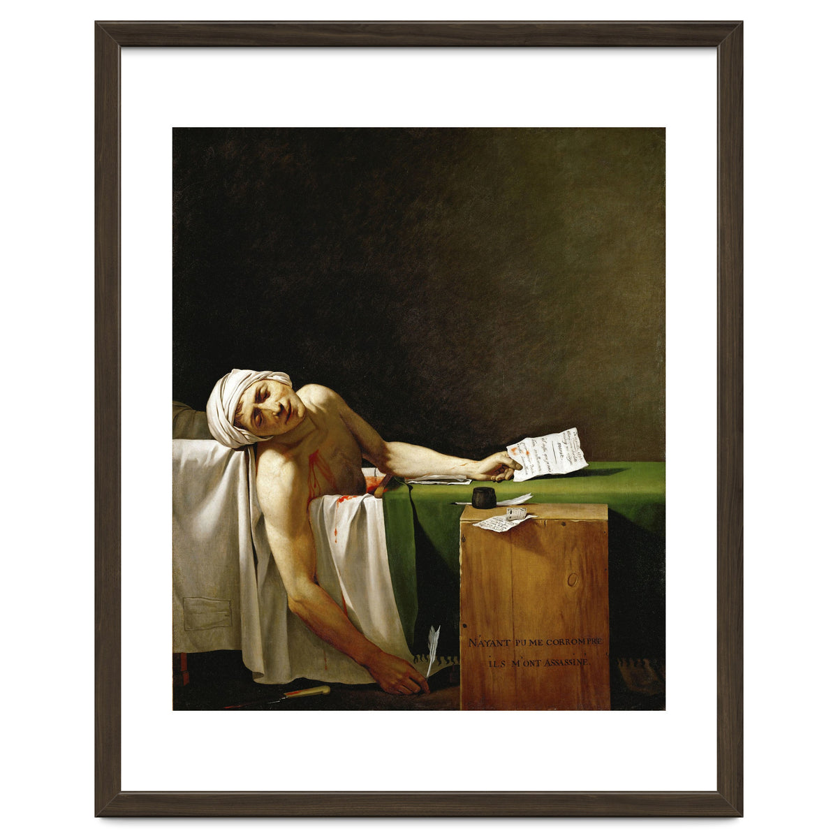 Jean Paul Marat, dead in his bathtub, assassinated by Charlotte Corday in 1793. JACQUES LOUIS DAVID.