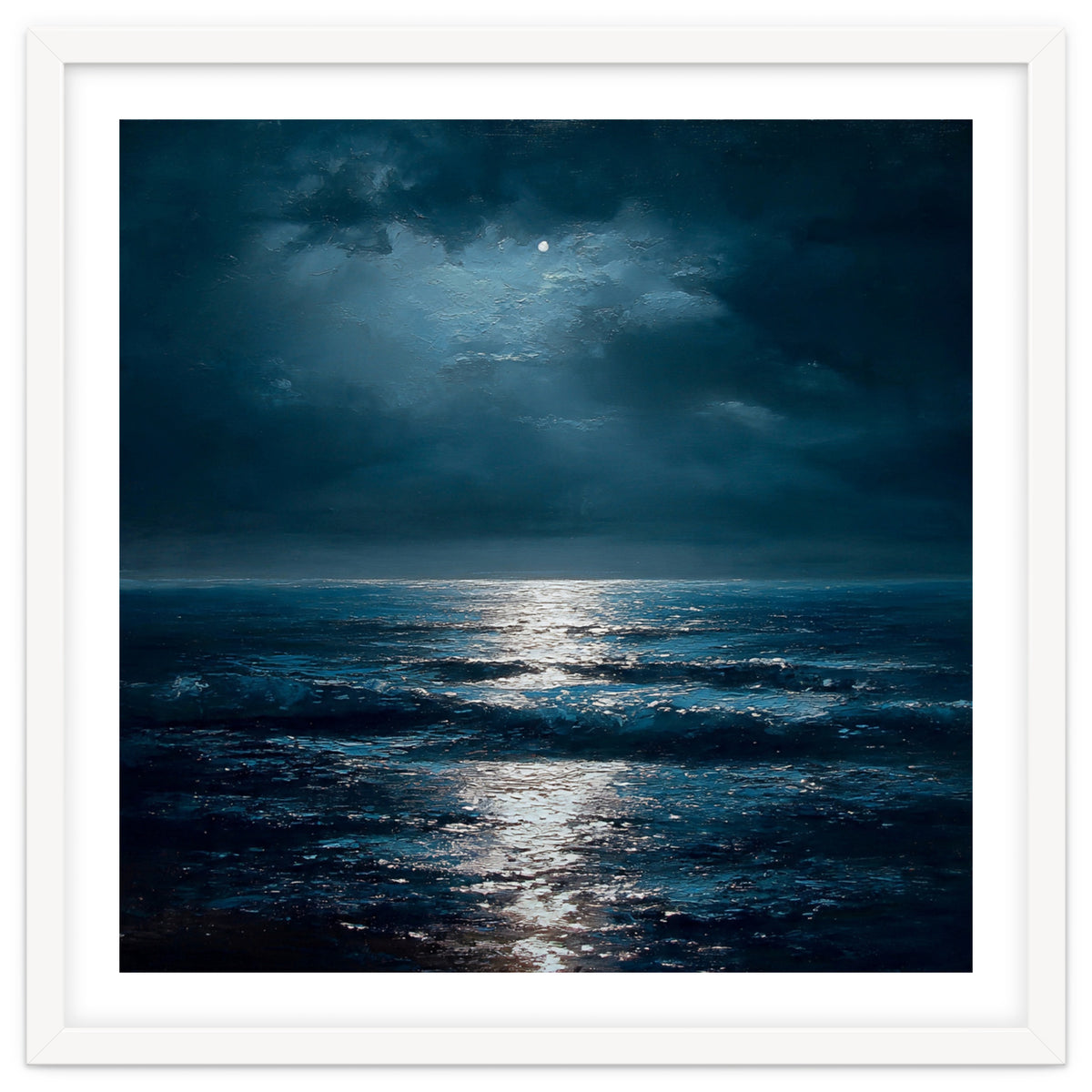 Ethereal Moonlight Over Midnight Ocean Waves