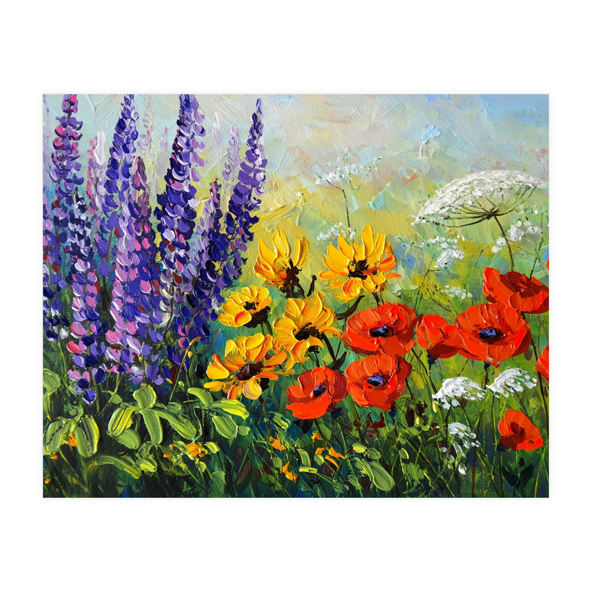 Radiant Summer Wildflower Meadow Oil Painting (Print Only)