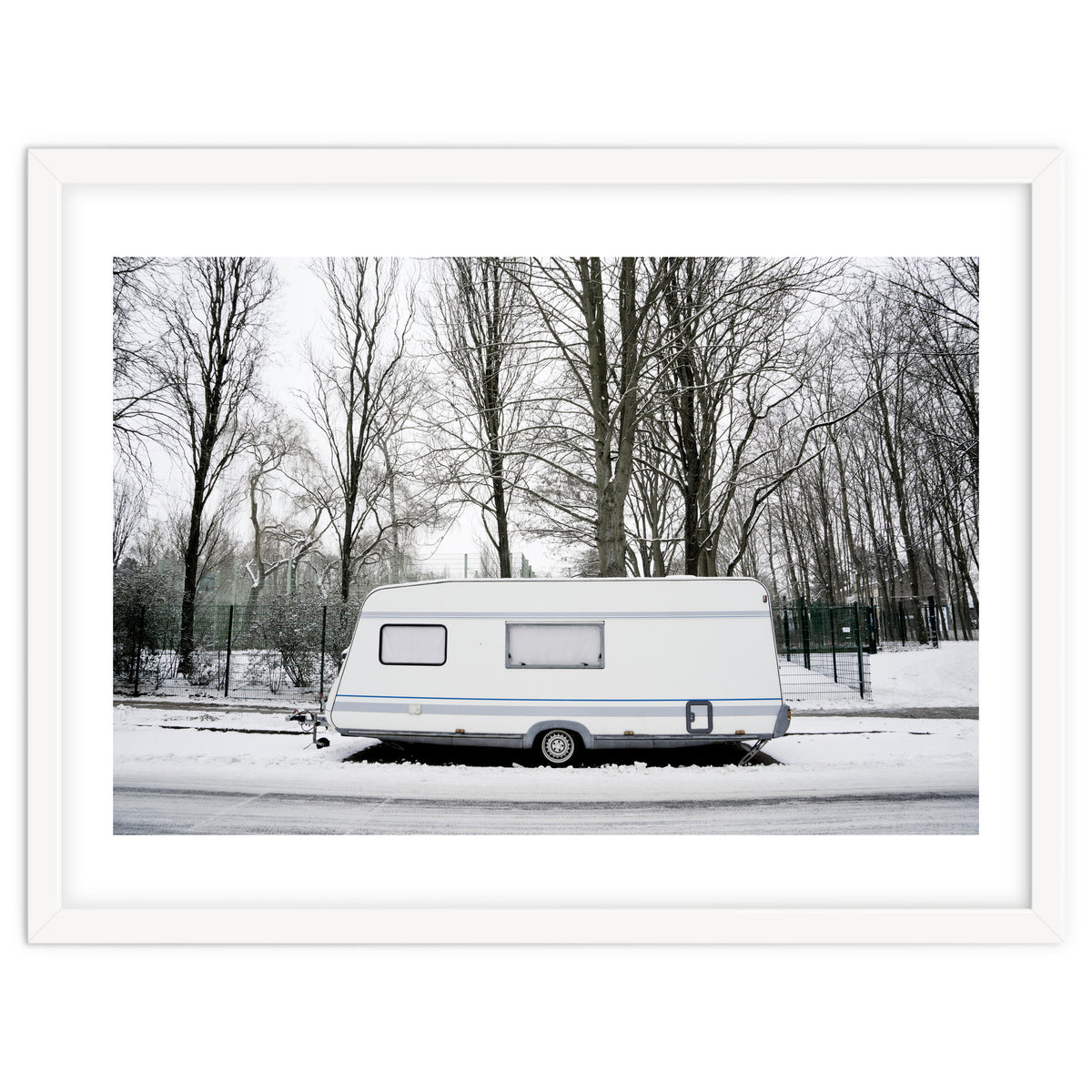Travel Trailer in the snow road