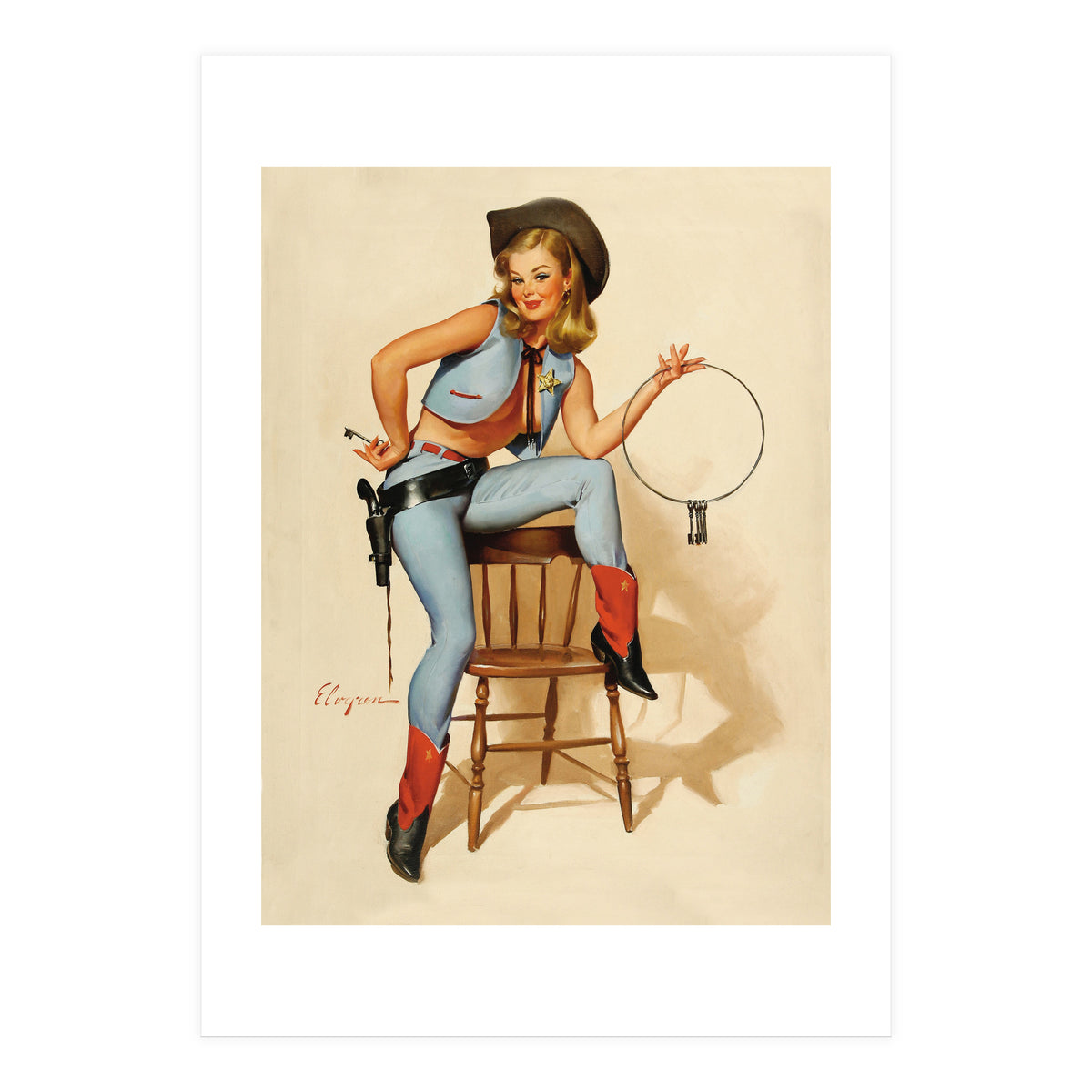 Pinup Cowgirl With A Key (Print Only)