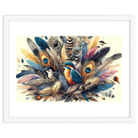 Kingfisher And Songbirds In Peacock Feathers