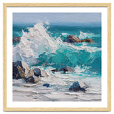 Dynamic Crashing Turquoise Ocean Wave Against Rugged Coastal Rocks thumbnail