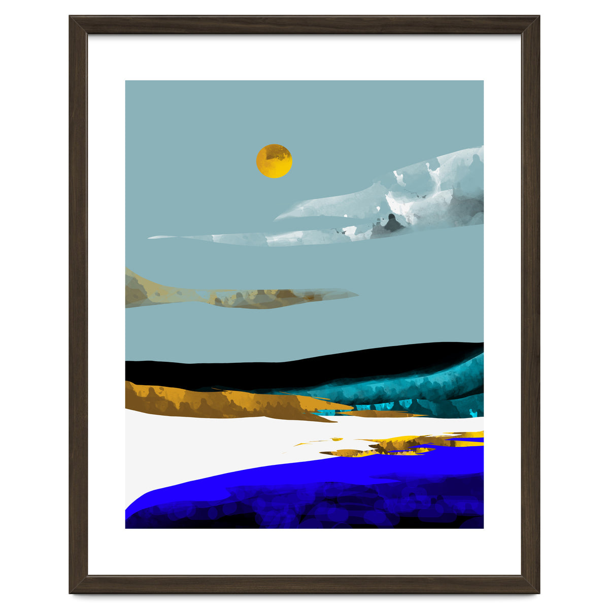 Duality & Intention, Abstract Nature Landscape Adventure Painting, Travel Mountains Sun Sky Scandinavian Clouds