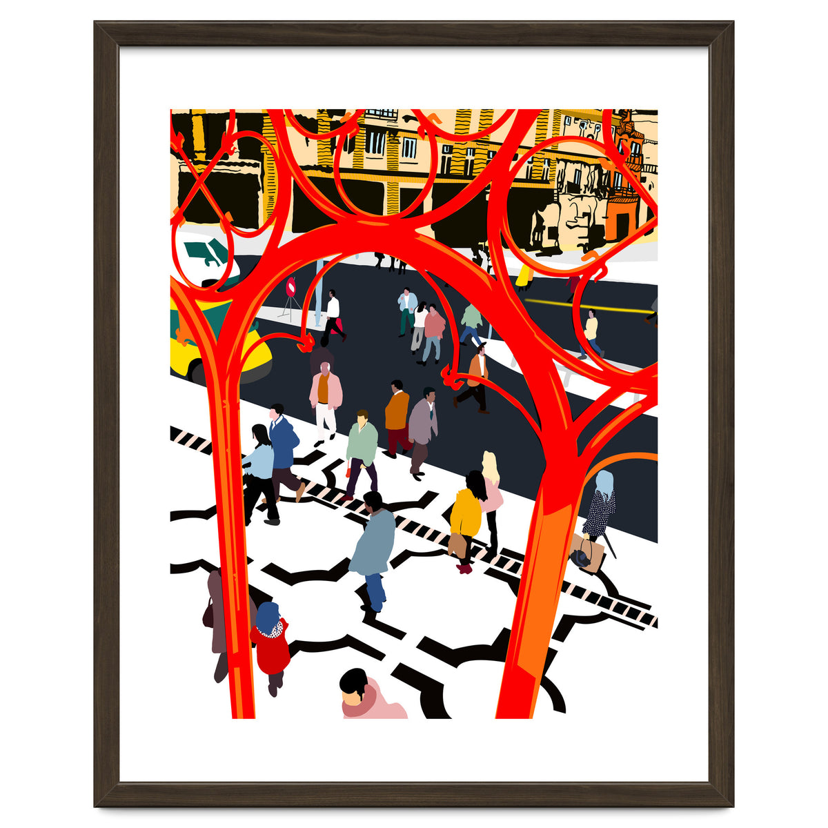 City Street, Eclectic Architecture Buildings Busy New York, People Work Office Daily Life Boho Contemporary Traffic Gifts