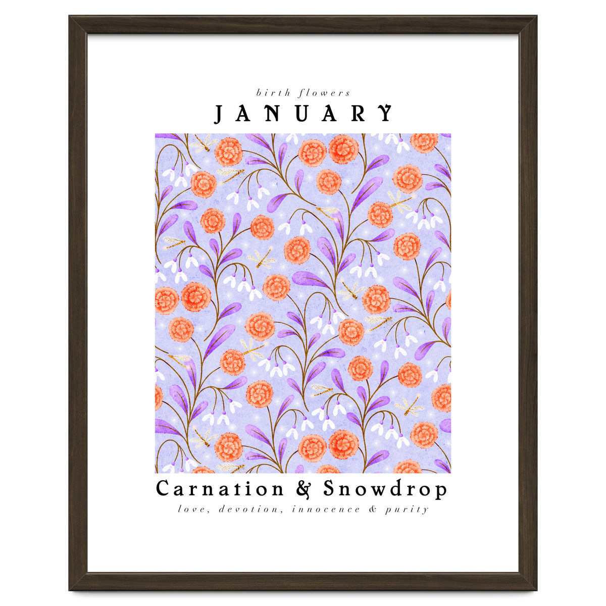 Carnations And Snowdrop January Birth Flower Floral Print