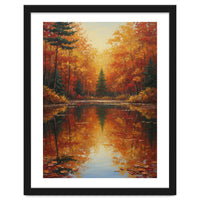 Golden Autumn Reflection: Impasto Forest Landscape