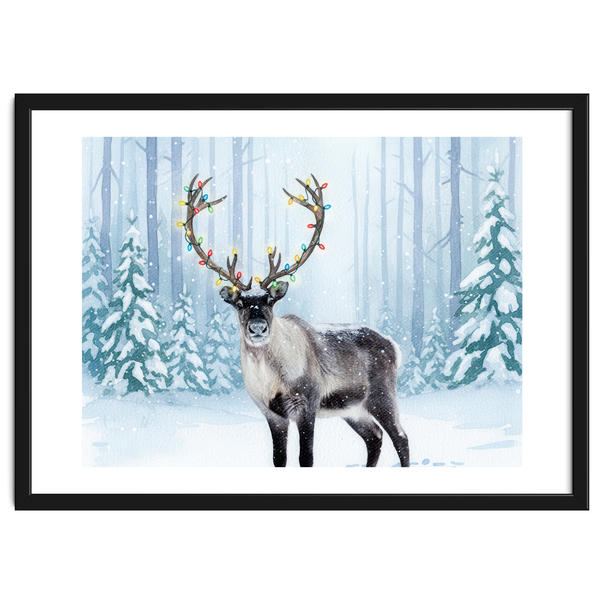 Reindeer with Christmas Lights, Deer Magical Winter Art
