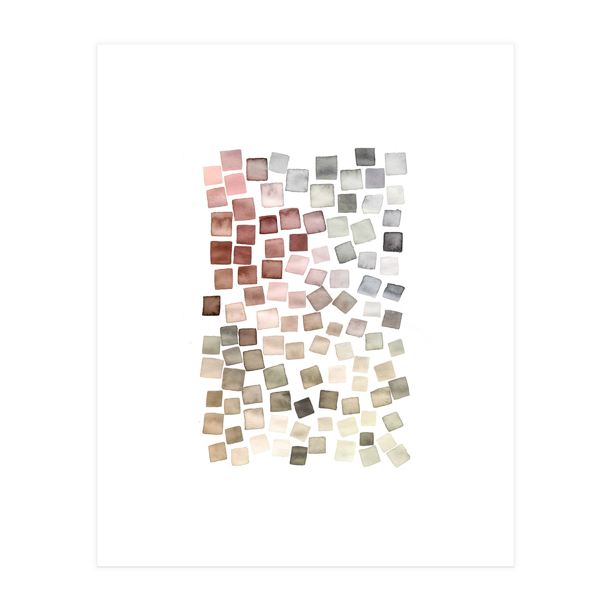 Watercolor Geometric Square Shapes Red (Print Only)