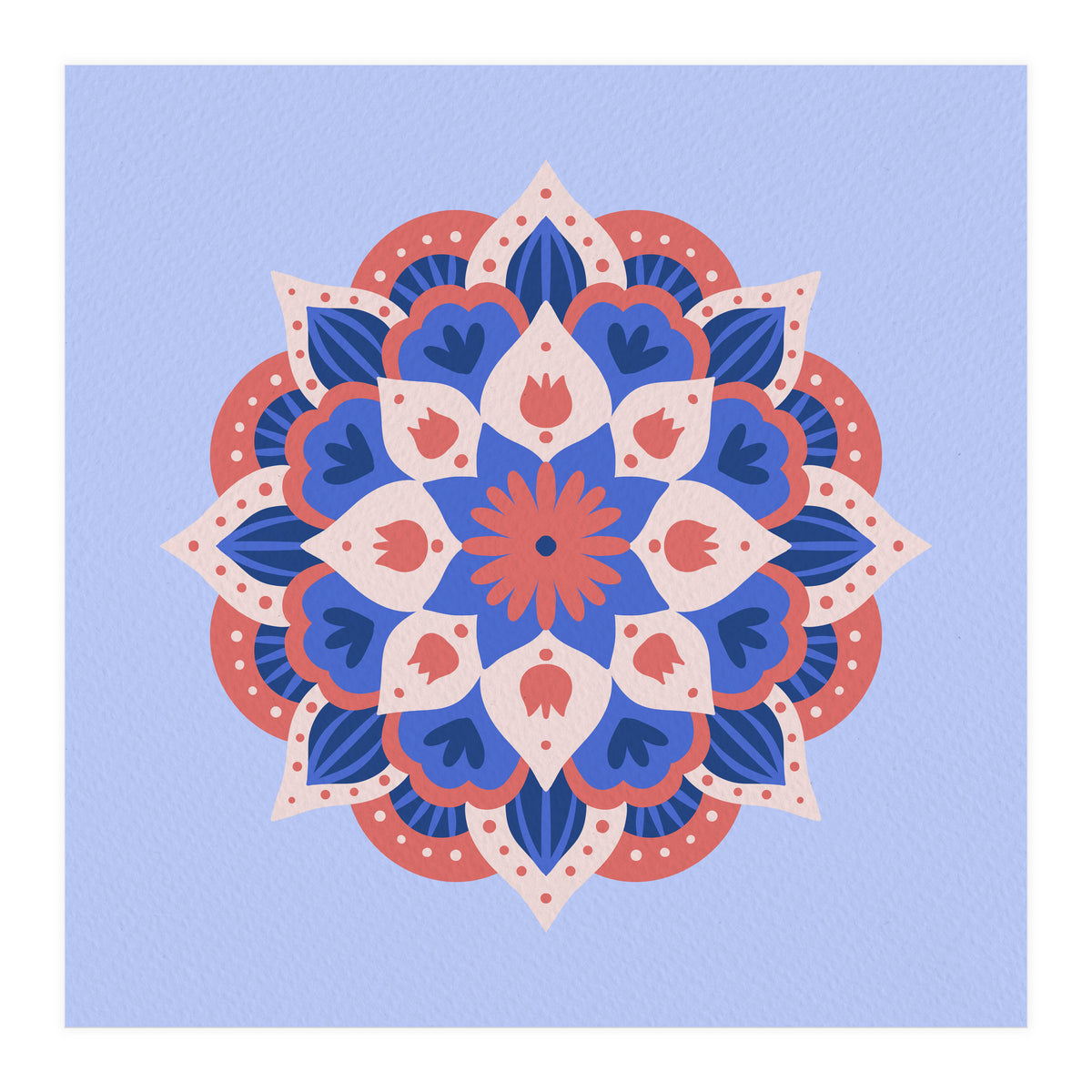Mandala flower - blue and coral (Print Only)