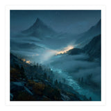 Moonlit Alpine Valley at Night with Shimmering River (Print Only) thumbnail