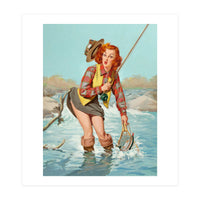 Sexy Pinup Girl On Fishing Accident (Print Only)