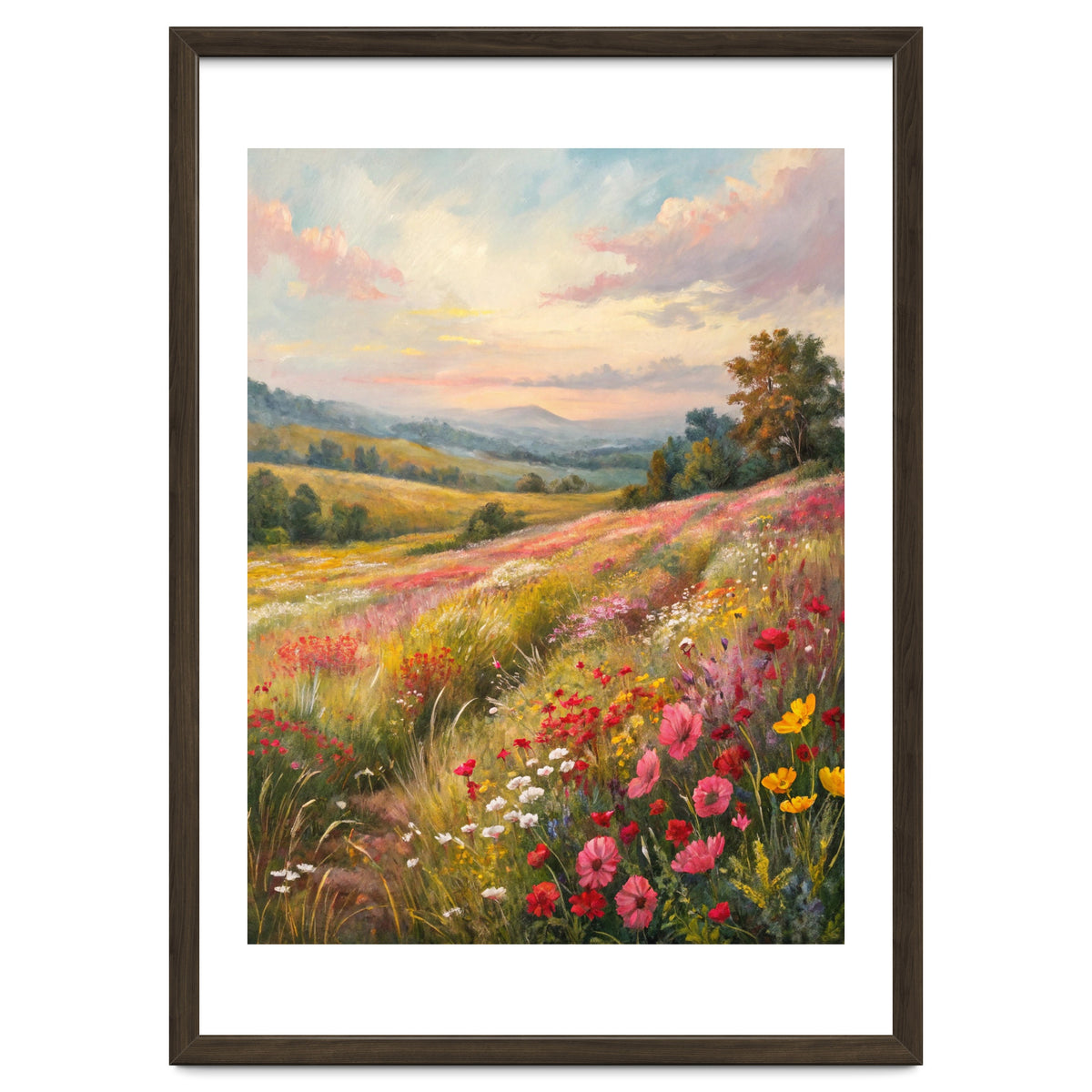 Serene Wildflower Meadow at Sunset Oil Painting