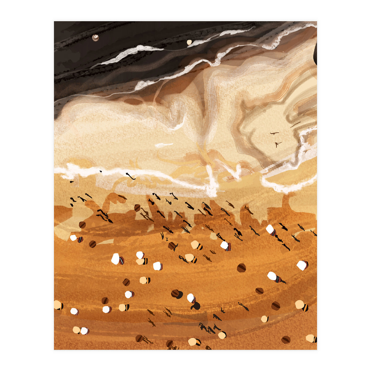 Coffee Beach, Ocean Sea Beachy Tropical Summer, Travel Painting Nature Landscape Waves People Sand (Print Only)