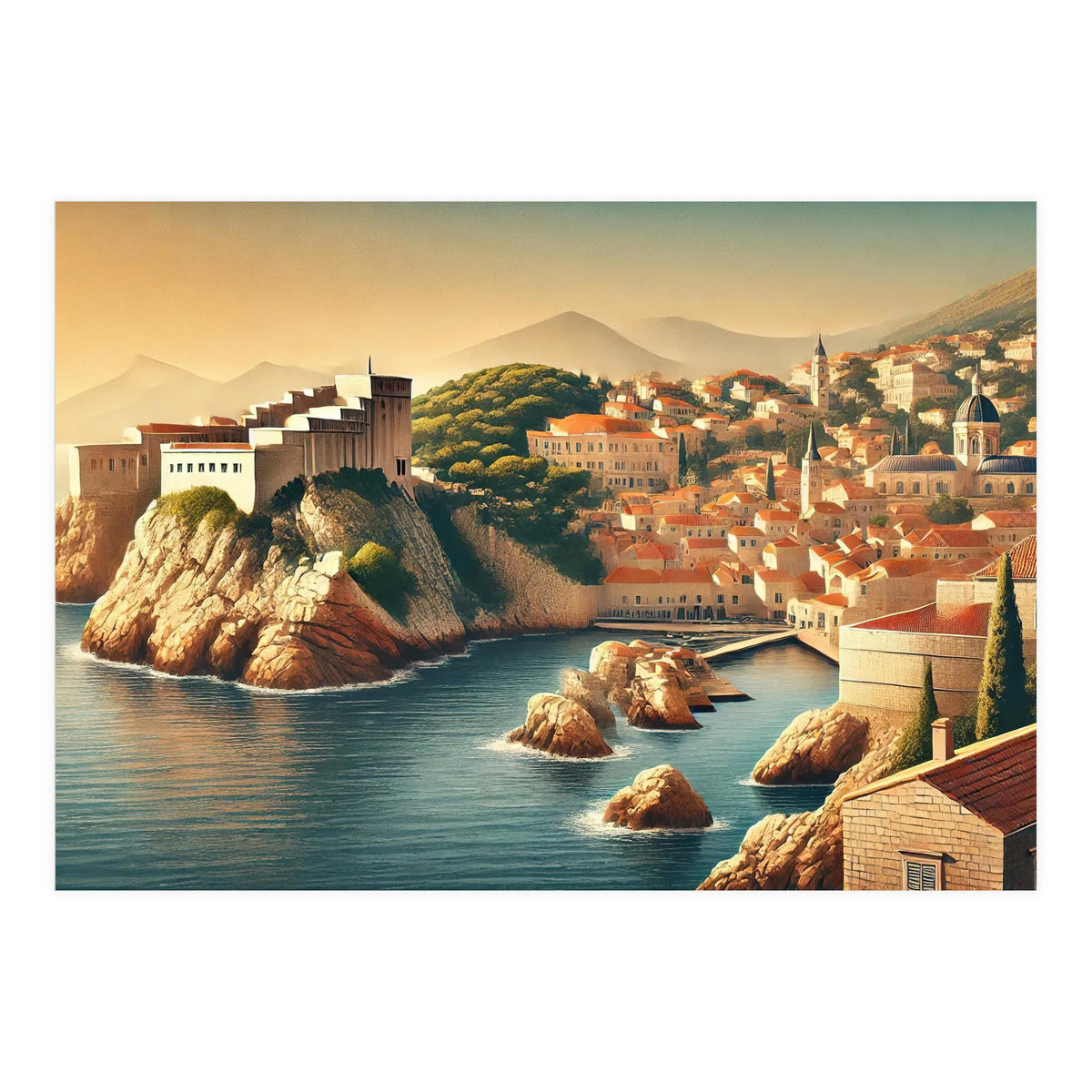 Vintage Croatia, Dubrovnik Coastal Poster (Print Only)