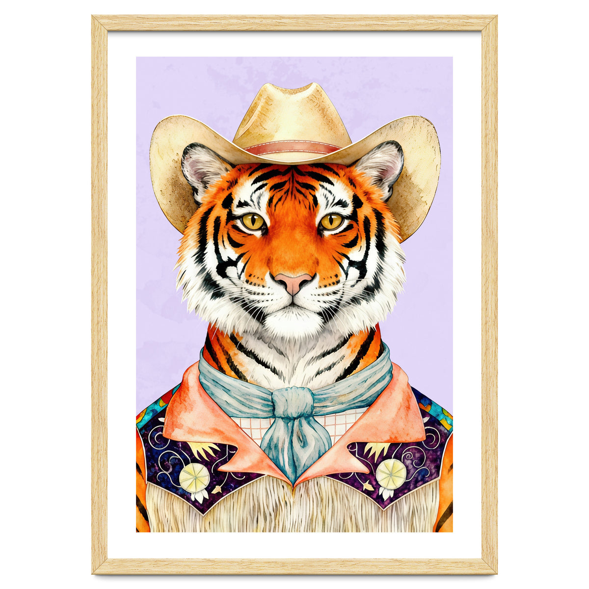 Tiger Portrait in Hat Wild Cowboy Fashion