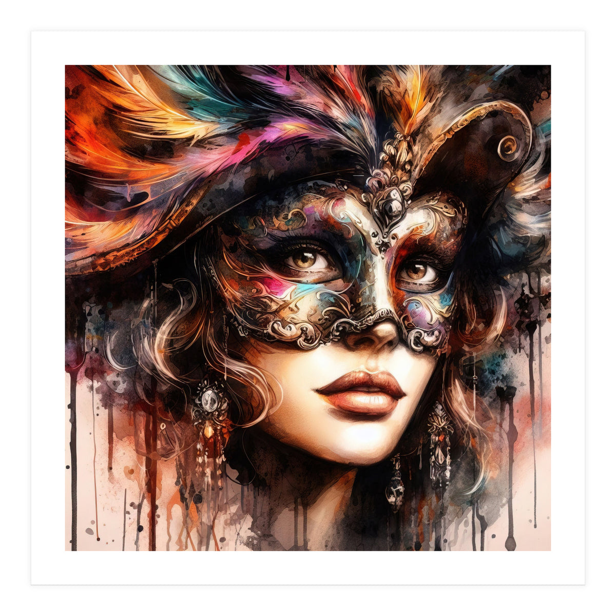 Watercolor Carnival Woman #6 (Print Only)