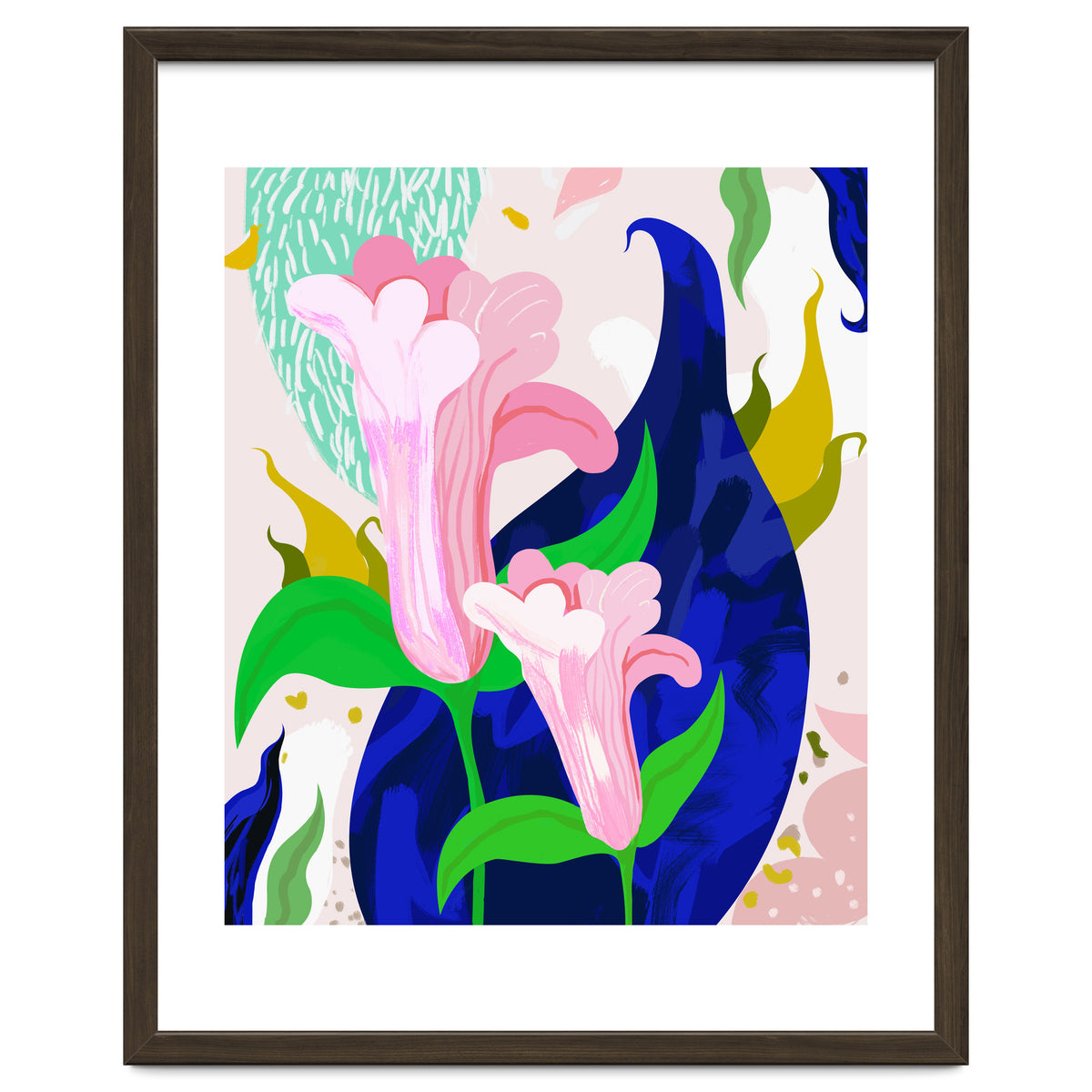 Blue Leaf | Abstract Botanical Floral Painting | Eclectic Pop of Color Nature | Jungle Plants