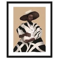 Woman In Stripes Holding A White Rabbit