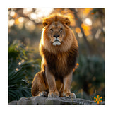 Majestic Lion Sitting On A Rock At Sunset (Print Only) thumbnail