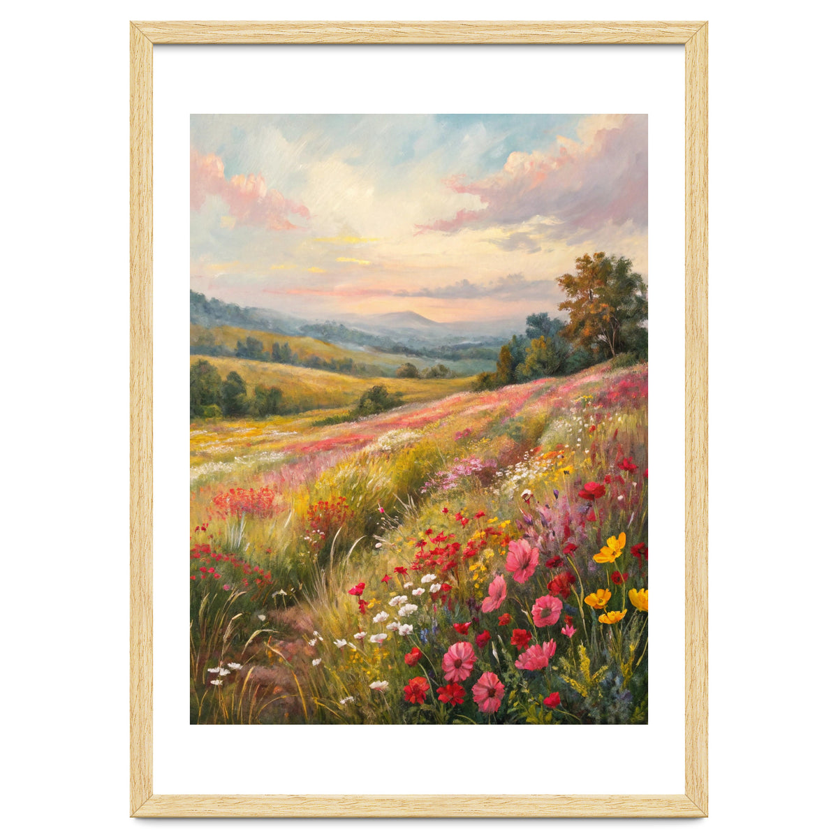 Serene Wildflower Meadow at Sunset Oil Painting