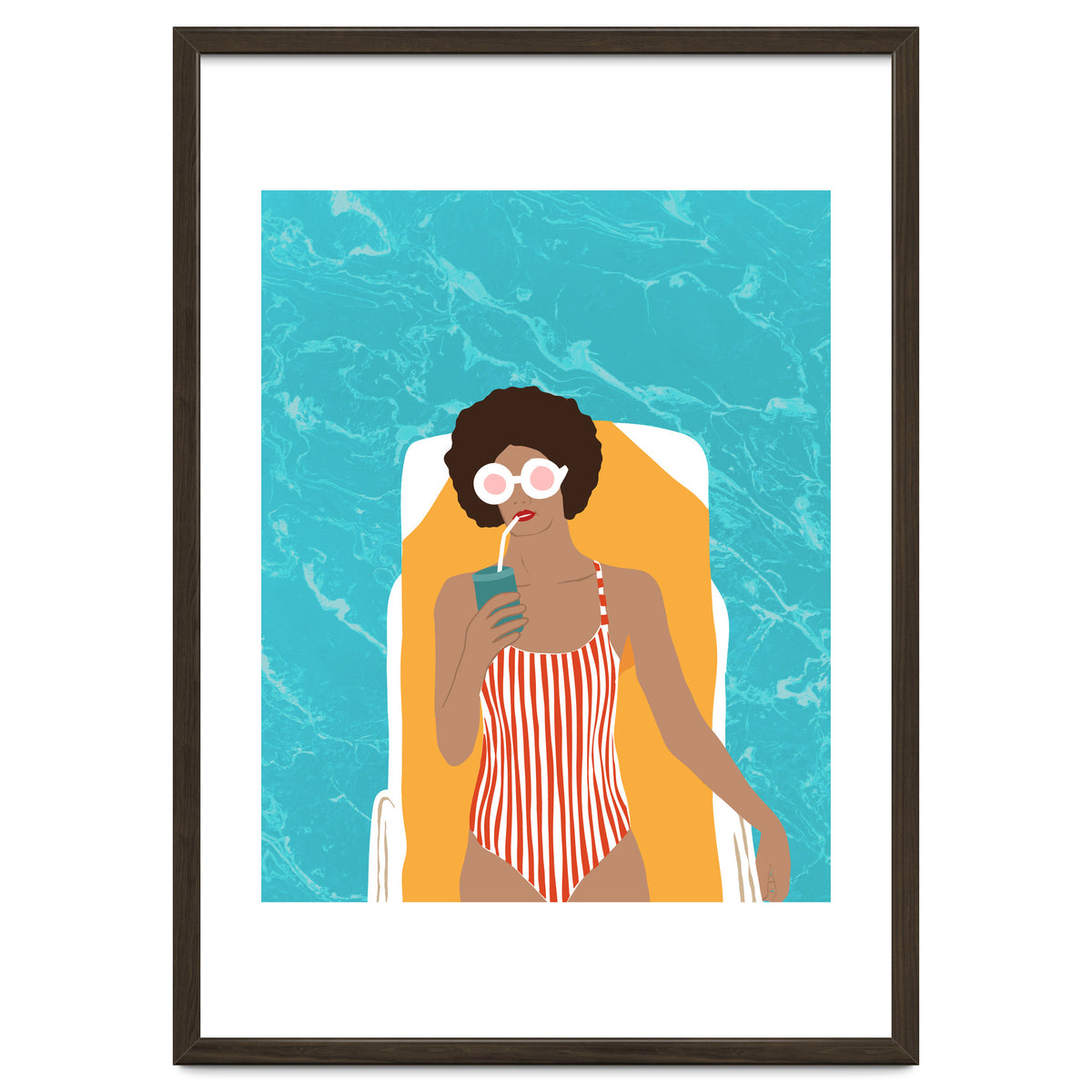 Chilling In The Moment, Eclectic Bohemian Black Woman Of Color, Swimming Pool Afro Fashion Vacation Enjoy Summer