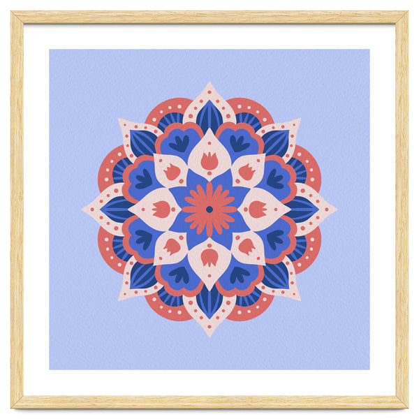 Mandala flower - blue and coral