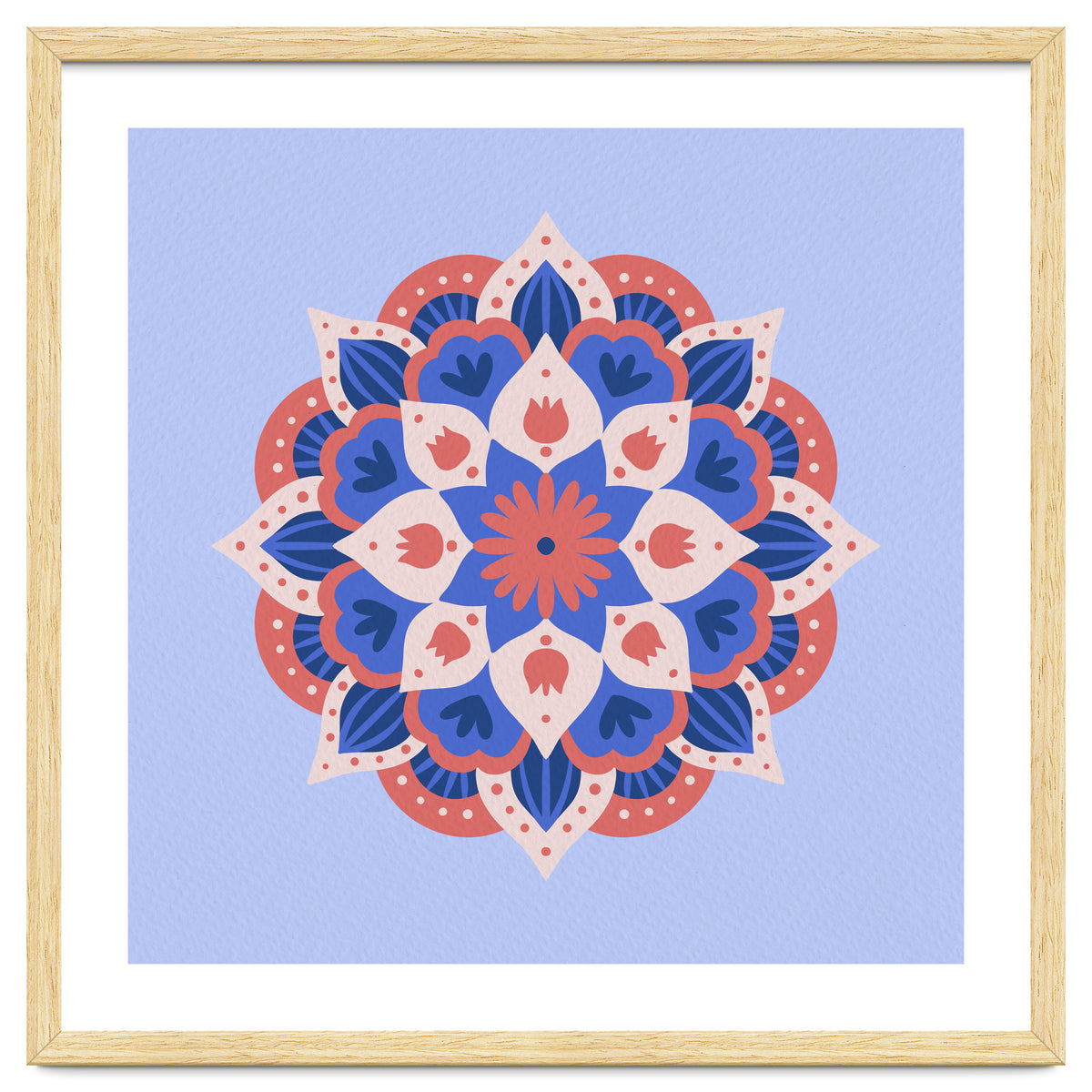Mandala flower - blue and coral