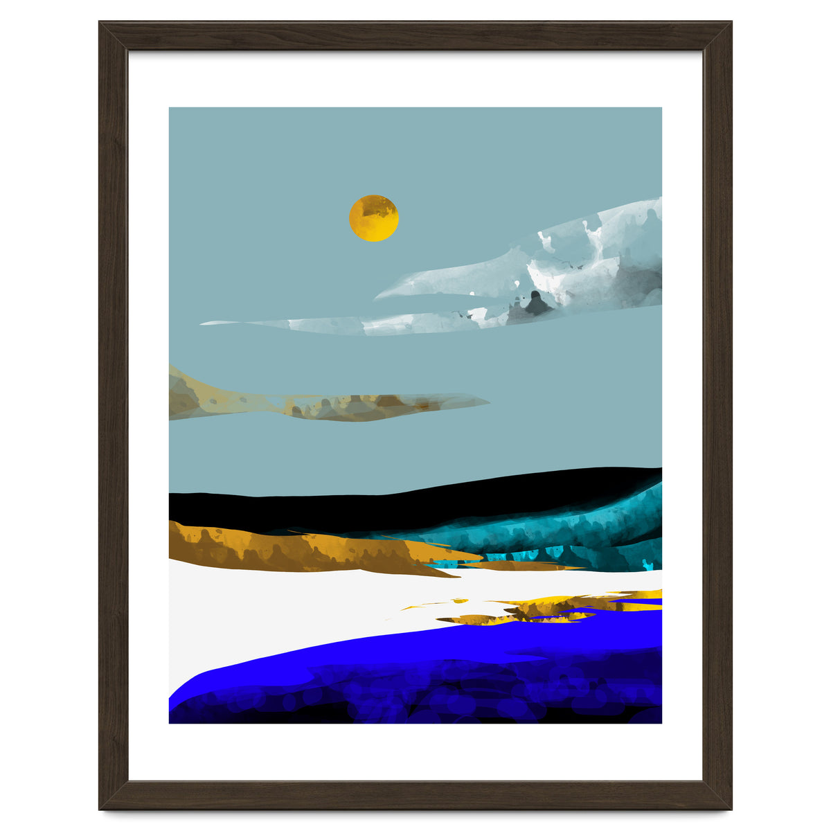 Duality & Intention, Abstract Nature Landscape Adventure Painting, Travel Mountains Sun Sky Scandinavian Clouds