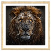 Majestic Lion With Glowing Eyes Close Up Portrait