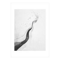 Abstract Black And White Ink Flowing Lines With Splatter (Print Only)