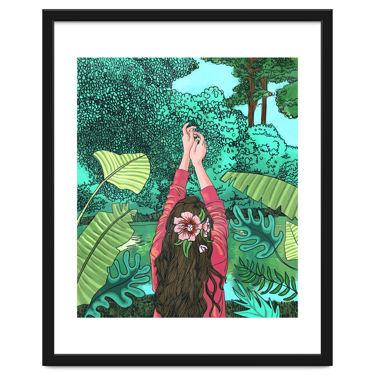 Comic Book Jungle | Tropical Banana Leaves Travel | Line Art Forest Botanical Illustration