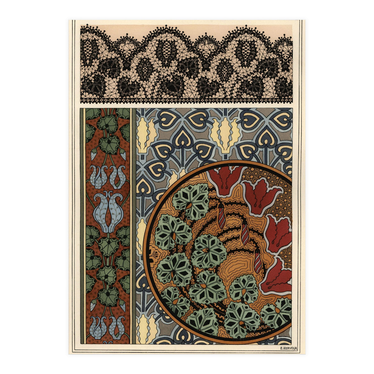 Cyclamen persicum motif in patterns for lace, wallpaper and fabric. (Print Only)