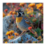 Bird Perched On A Rock With Flowers (Print Only) thumbnail