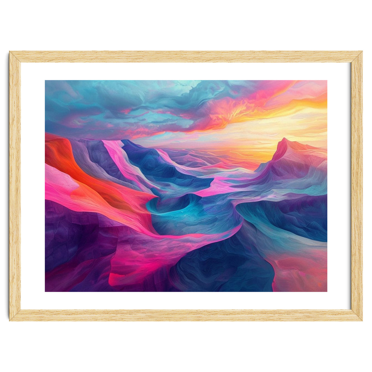 Vibrant Abstract Mountain Landscape at Sunset